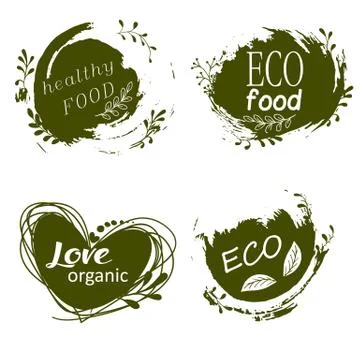 Set of logos, icons, design elements. Natural food, organic food, veggie food 스톡 일러스트