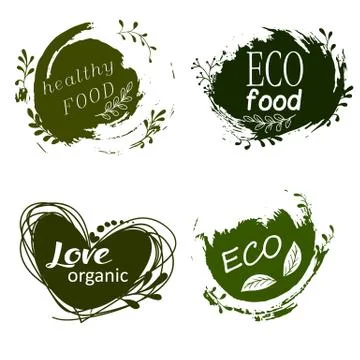 Set of logos, icons, design elements. Natural food, organic food, veggie food イラスト素材