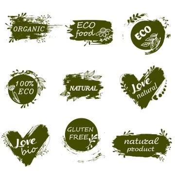 Set of logos, icons, design elements. Natural food, organic food, veggie food Stock Illustration