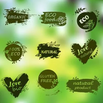 Set of logos, icons, design elements. Natural food, organic food, veggie food Stock Illustration