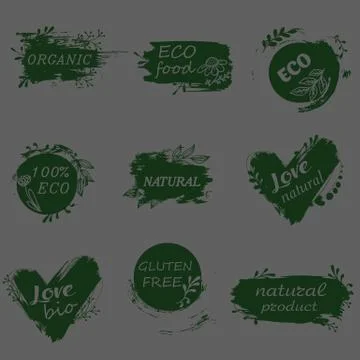 Set of logos, icons, design elements. Natural food, organic food, veggie food 스톡 일러스트