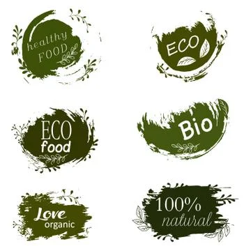 Set of logos, icons, design elements. Natural food, organic food, veggie food Stock Illustration