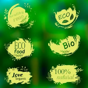Set of logos, icons, design elements. Natural food, organic food, veggie food Stock Illustration