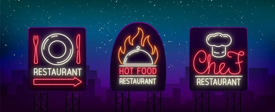 Set of logos, labels for the restaurant, the dining room, store food. Logos Stock Illustration