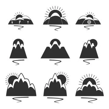 Set of logos with mountains Stock Illustration