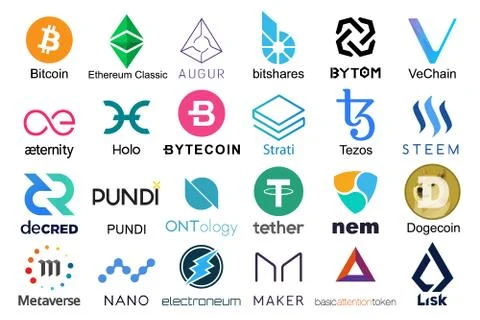 Set of logos popular cryptocurrencies Stock Illustration