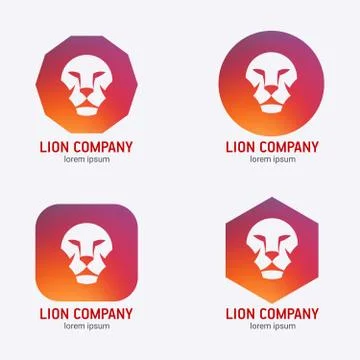 Set of logotype with head of lion, vector illustration. Illustrazione stock