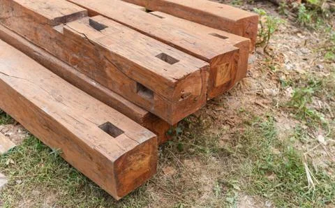 Set of logs prepare for house construction Stock Photos