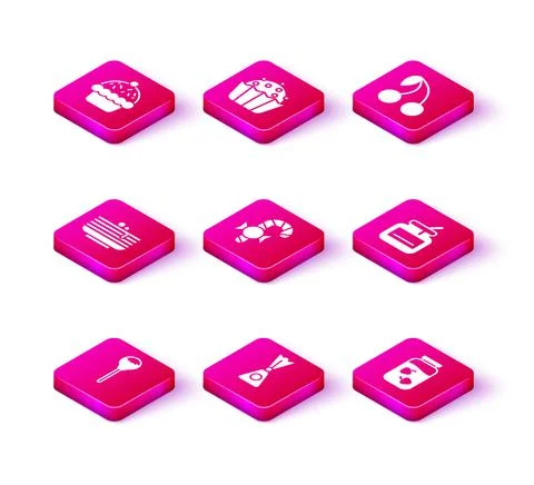 Set Lollipop, Candy, Stack of pancakes, Christmas candy cane, Strawberry jam jar Stock Illustration