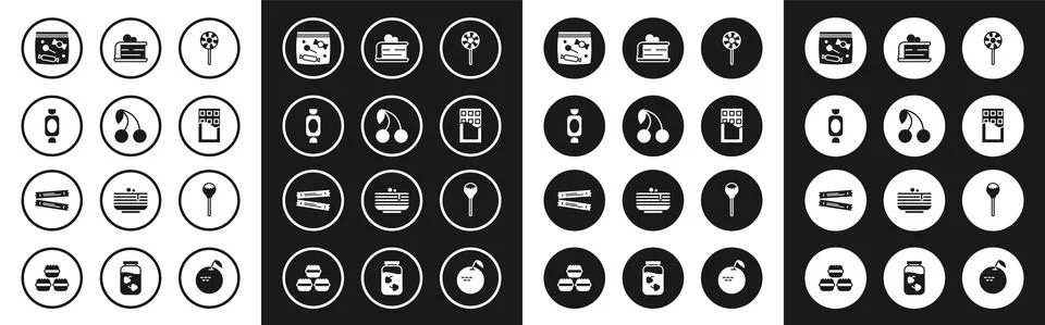 Set Lollipop, Cherry, Candy, packaging for sweets, Chocolate bar, Piece of cake Stock Illustration
