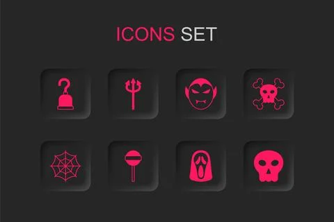 Set Lollipop, Trident devil, Pirate hook, Funny and scary ghost mask, Skull.. Illustration