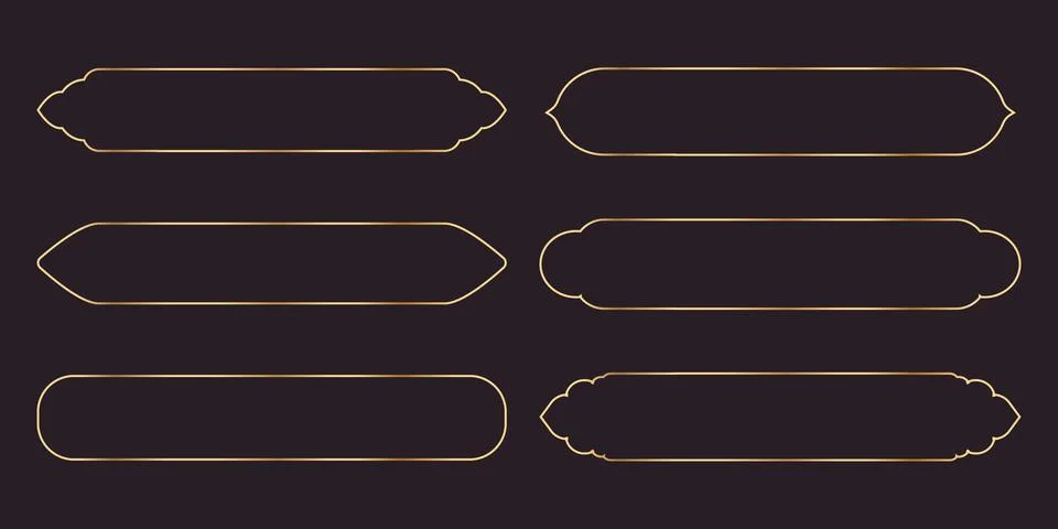 Set long frame thin line gold border shiny panel empty interface fantasy game Stockillustratie