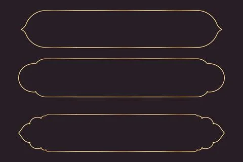 Set long frame thin line gold border shiny panel empty interface fantasy game Illustrazione stock
