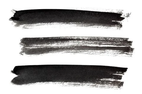 Set of long ink black brush strokes Stock Photos