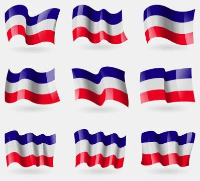 Set of Los Altos flags in the air. Vector Stock Illustration