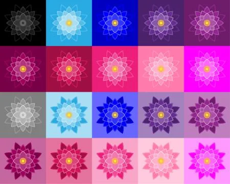 Set of lotuses performed stroke and fills in various colors and hues Stock Illustration