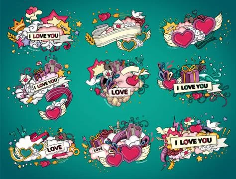 Set of love and hearts Stock Illustration