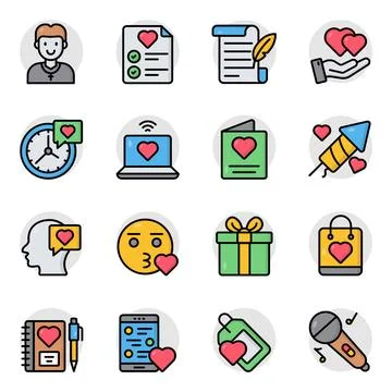 Set of Love and Passion Flat Icons Stock Illustration