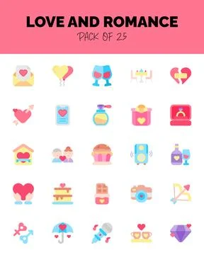 Set of Love and Romance flat icons for logo &amp; web. Vector illustration Stock Illustration