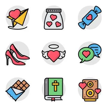 Set of Love and Romance Flat Icons Stock Illustration