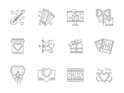 Set of love events line vector icons Stock Illustration