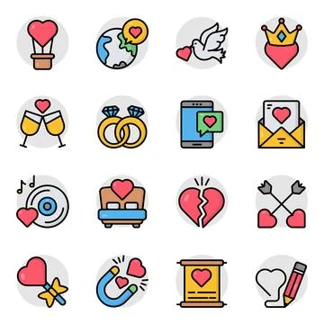 Set of Love Flat Icons Stock Illustration