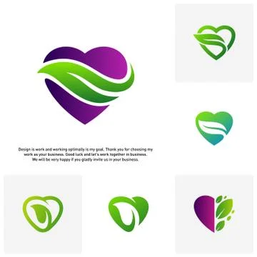 Set of Love Green Creative logo concepts, Nature Heart logo, elements and sym Stock Illustration