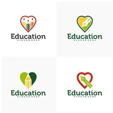 Set of Love Pencil logo vector template, Creative Pencil design concepts il.. Stock Illustration