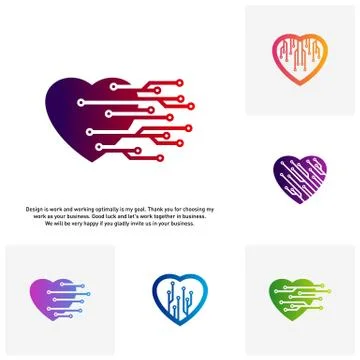 Set of Love Tech Creative logo concepts, Tech logo template, elements and sym Stock Illustration