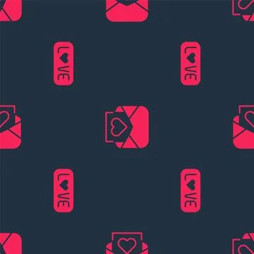 Set Love text and Envelope with Valentine heart on seamless pattern. Vector Stock Illustration