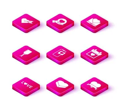 Set Love text, Candy in heart shaped box, Wine glass, Smartphone with speec.. Stock Illustration
