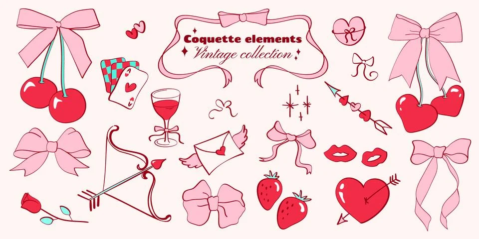 Set of love themed coquette elements Stockillustratie