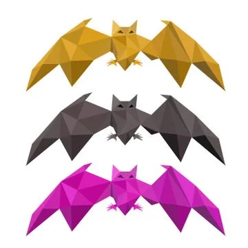 Set of low poly bat flying Stock Illustration