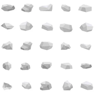 Set of low poly grey stones and faceted rocks vector icons Stock Illustration
