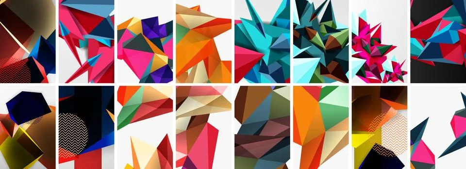 Set of low poly triangles poster geometric backgrounds. Vector Illustration For Stock Illustration