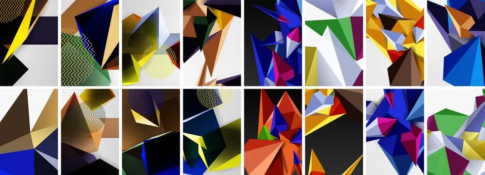 Set of low poly triangles poster geometric backgrounds. Vector Illustration For Stock Illustration