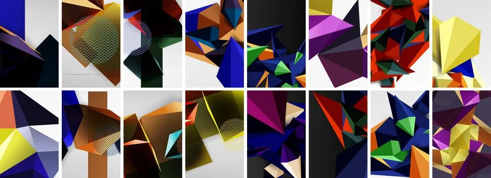Set of low poly triangles poster geometric backgrounds. Vector Illustration For Stock Illustration