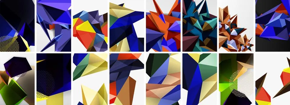 Set of low poly triangles poster geometric backgrounds. Vector Illustration For Stock Illustration