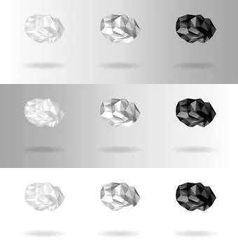 Set of low-polygonal clouds of different intensity icons on various backgroun Stock Illustration