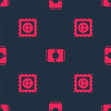 Set LSD acid mark and Beer can on seamless pattern. Vector Stock Illustration