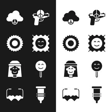 Set LSD acid mark, Sun, Peace cloud, No war, Hippie girl, Smile face, Condom and 스톡 일러스트