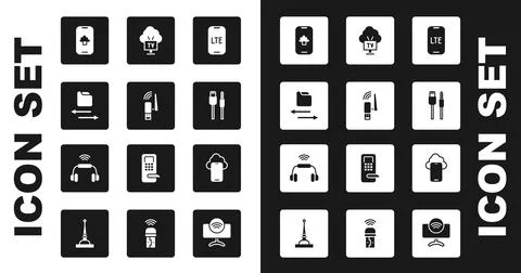Set LTE network, Usb wireless adapter, Transfer files, Cloud technology data Stock Illustration
