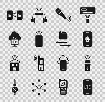 Set LTE network, Usb wireless adapter, Cloud technology data, Wireless micr.. Stock Illustration