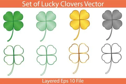 Set of Lucky Clover Vector Stock Illustration