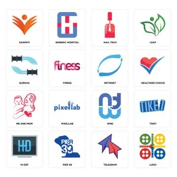 Set of ludo, telegram, hi def, wnd, me and mom, retweet, gurkha, nail tech, g Free Stock Illustration