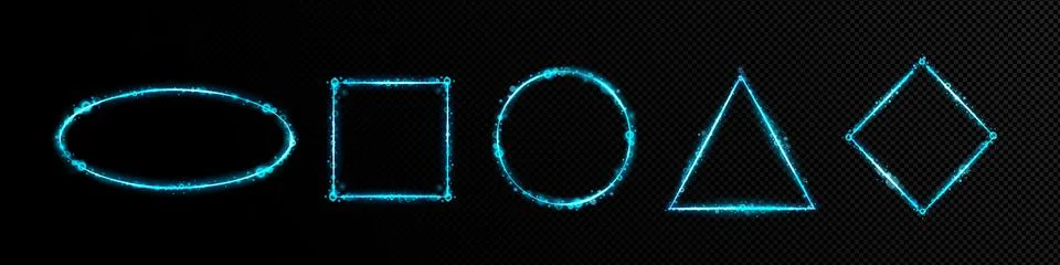 Set of luminous blue neon frames png Stock Illustration