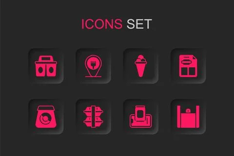 Set Lunch box, Cafe and restaurant location, Coffee cup to go, Food orderin.. Ilustração Stock