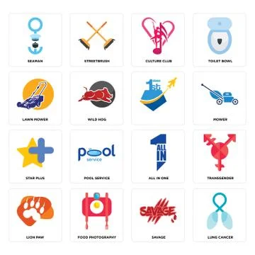 Set of lung cancer, savage, lion paw, all in one, star plus, , lawn mower, cu Free Stock Illustration