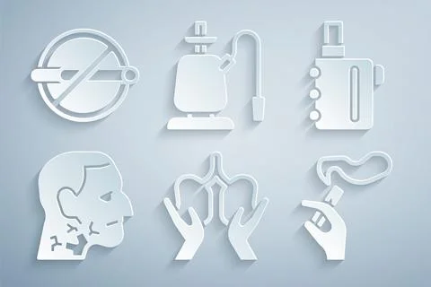 Set Lungs, Electronic cigarette, Throat cancer, Hand with smoking, Hookah and No Stock Illustration