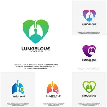 Set of Lungs Love logo designs vector, Lungs Care designs template logo Stock Illustration